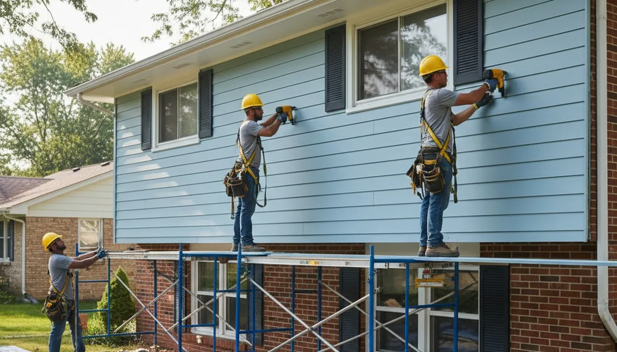 Kansas City, MO siding contractor installing vinyl siding on a home